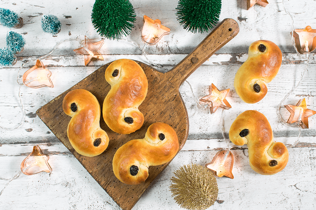 Schwedische Lussekatter, Hefegebäck mit Safran