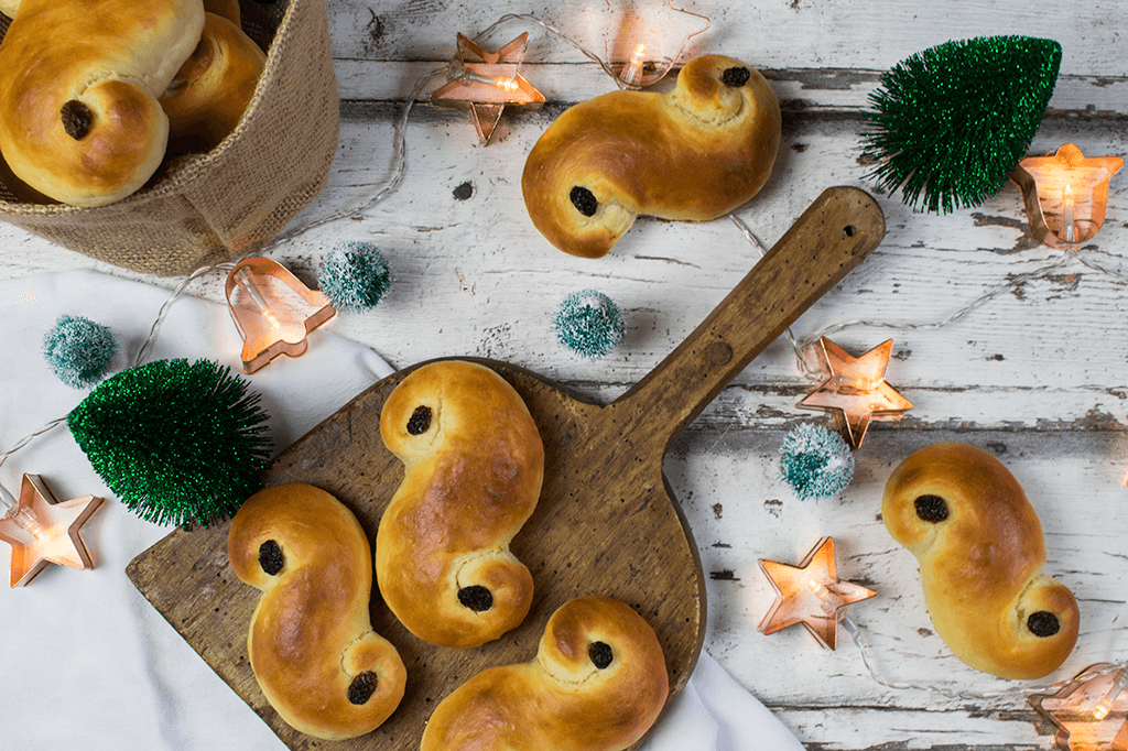 Schwedische Lussekatter, Hefegebäck mit Safran