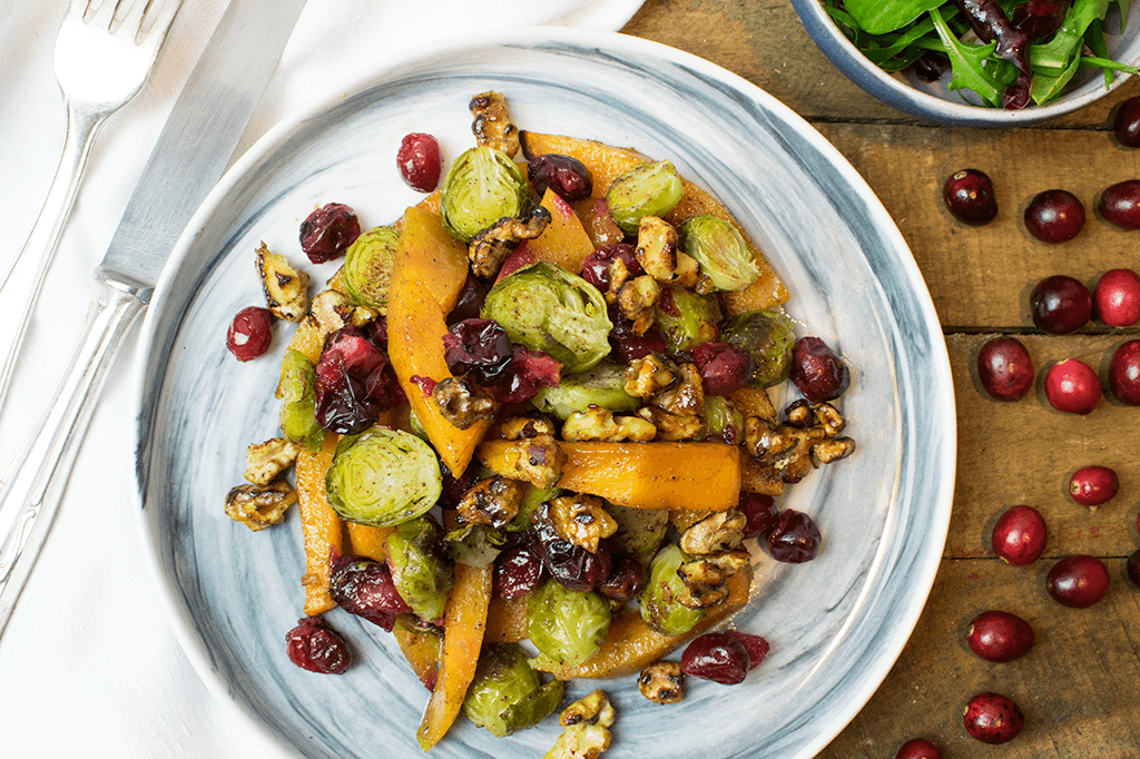 Ofenkürbis mit Rosenkohl und Cranberries