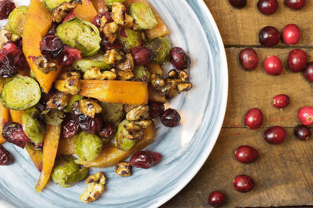 Ofenkürbis mit Rosenkohl und Cranberries