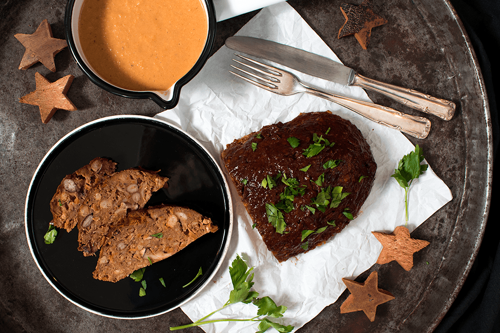 veganes Bohnen-Kichererbsen-Meatloaf, veganer Hackbraten