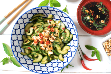 Thai Gurkensalat, asiatischer Gurkensalat, scharfer Gurkensalat, Gurkensalat mit Sojasoße